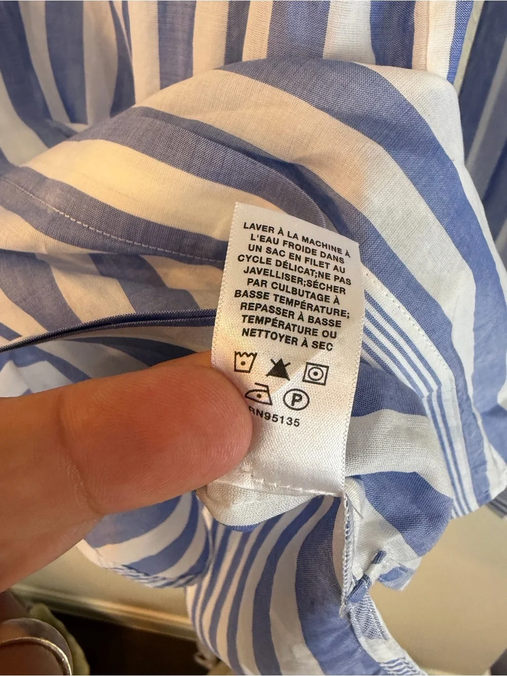 Lafayette 148 Striped Cotton Blouse P Blue White Mandarin Collar - Picture 6 of 7